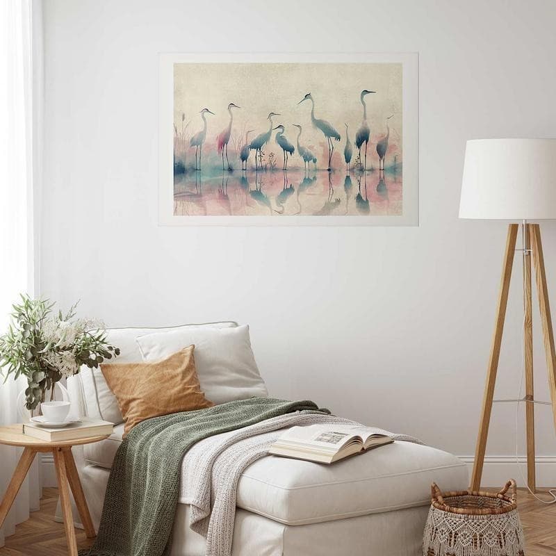 Poster - Birds by the Lake - herons painted in watercolor in a delicate, gray-pink palette in Poster e stampe Collezione Casa - Trebisacce, commercioVirtuoso.it