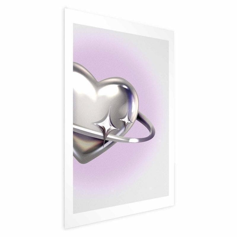 Poster - Cosmic Heart - silver heart with a ring on a purple background in Poster e stampe Collezione Casa - Trebisacce, commercioVirtuoso.it