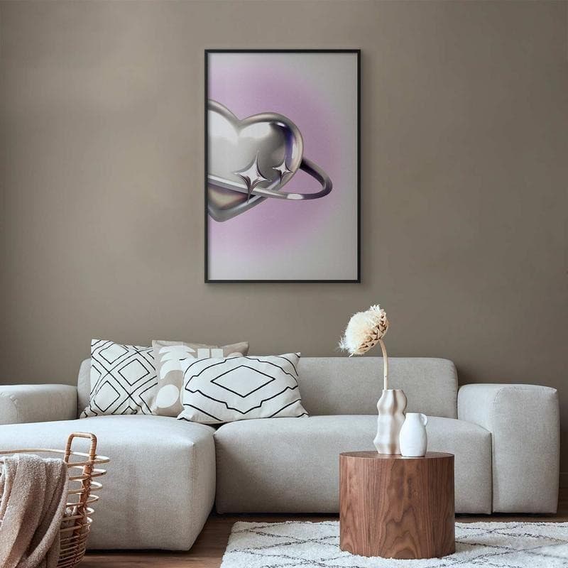 Poster - Cosmic Heart - silver heart with a ring on a purple background in Poster e stampe Collezione Casa - Trebisacce, commercioVirtuoso.it