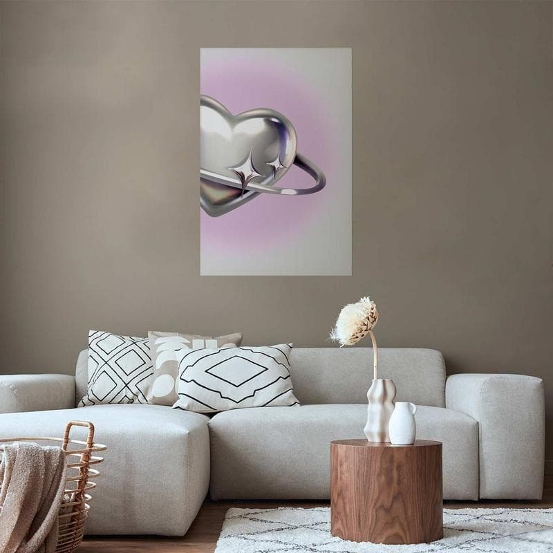 Poster - Cosmic Heart - silver heart with a ring on a purple background in Poster e stampe Collezione Casa - Trebisacce, commercioVirtuoso.it