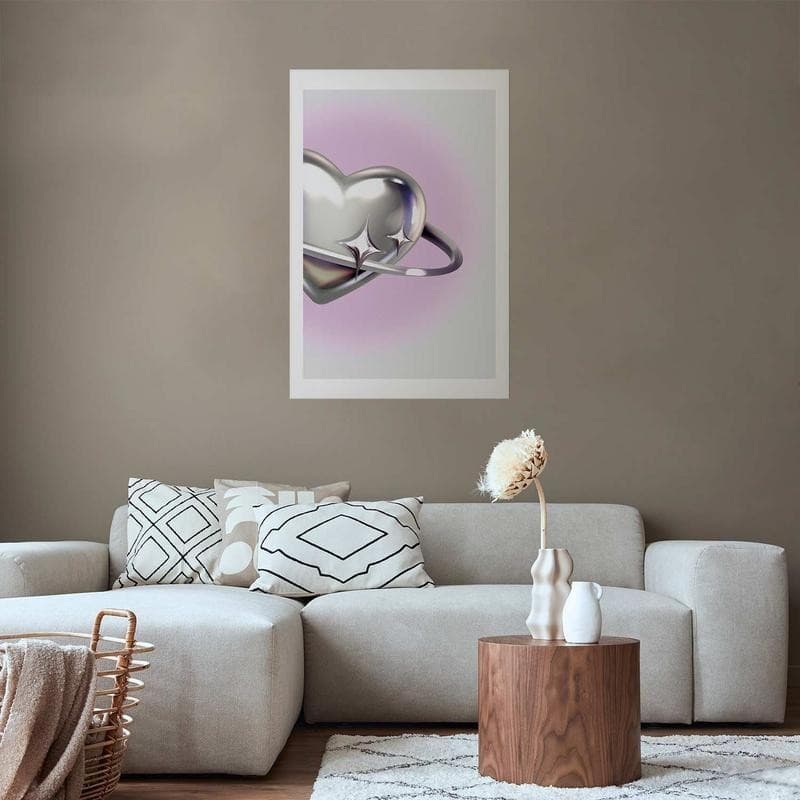 Poster - Cosmic Heart - silver heart with a ring on a purple background in Poster e stampe Collezione Casa - Trebisacce, commercioVirtuoso.it