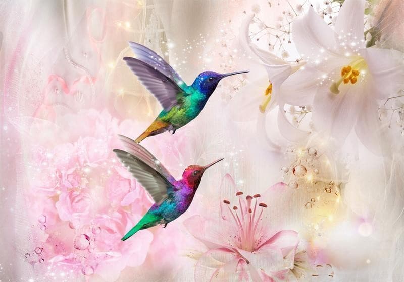 Fotomurale Colourful Hummingbirds (Pink) in Carta da parati Collezione Casa - Trebisacce, commercioVirtuoso.it