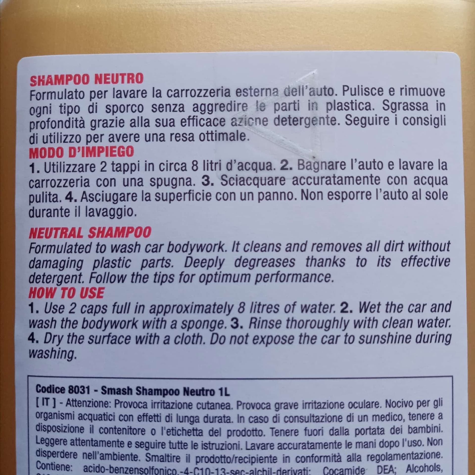 Smash 1lt shampoo neutro per auto in prodotto Aloiserw.com - Altomonte, commercioVirtuoso.it