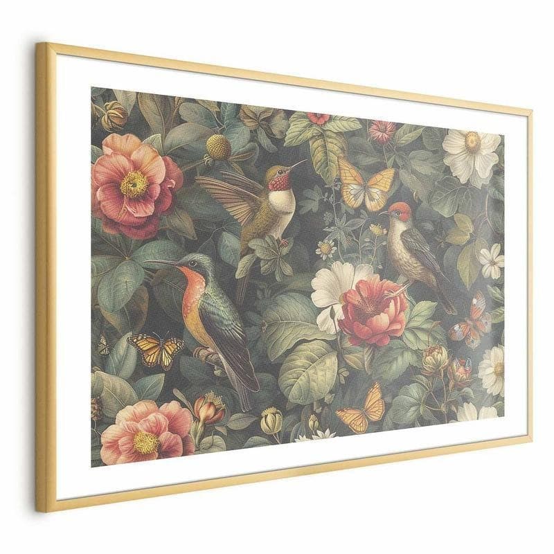 Poster - Flowers, Birds, and Butterflies - vintage-style illustration in Poster e stampe Collezione Casa - Trebisacce, commercioVirtuoso.it