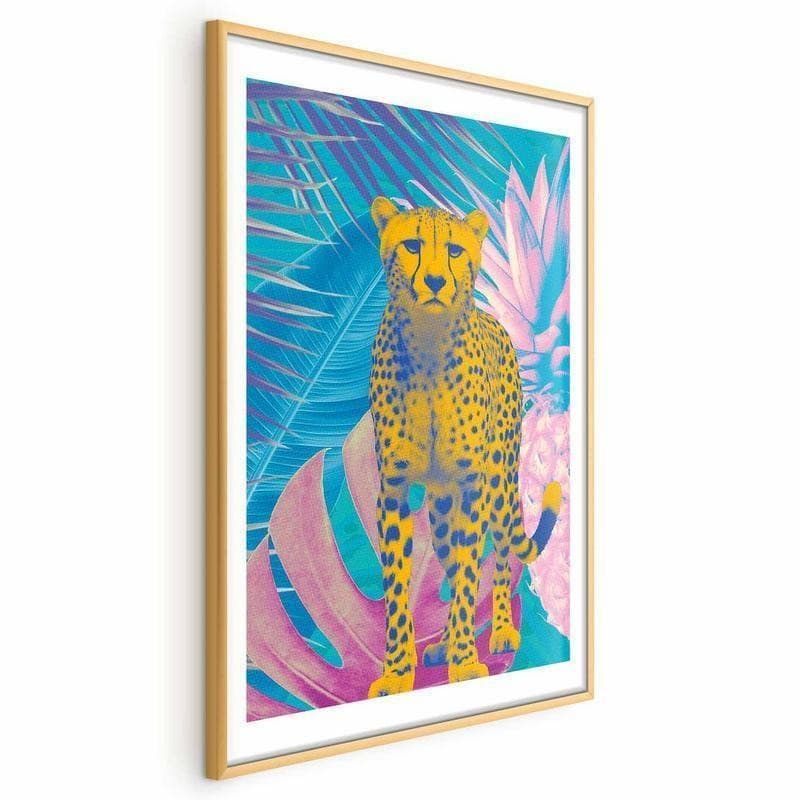 Poster - Exotic Leopard - colorful portrait of a cheetah against tropical leaves in Poster e stampe Collezione Casa - Trebisacce, commercioVirtuoso.it