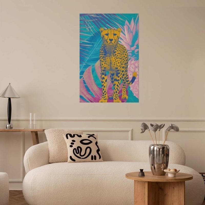 Poster - Exotic Leopard - colorful portrait of a cheetah against tropical leaves in Poster e stampe Collezione Casa - Trebisacce, commercioVirtuoso.it