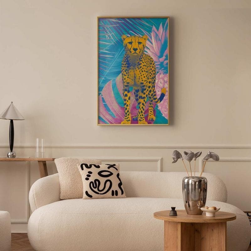 Poster - Exotic Leopard - colorful portrait of a cheetah against tropical leaves in Poster e stampe Collezione Casa - Trebisacce, commercioVirtuoso.it