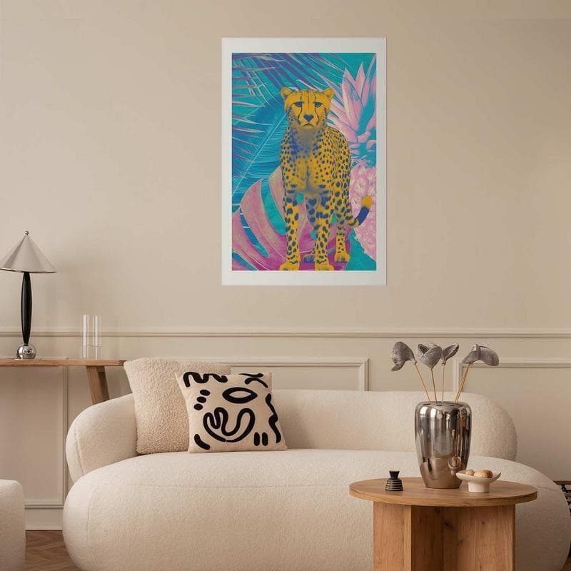 Poster - Exotic Leopard - colorful portrait of a cheetah against tropical leaves in Poster e stampe Collezione Casa - Trebisacce, commercioVirtuoso.it