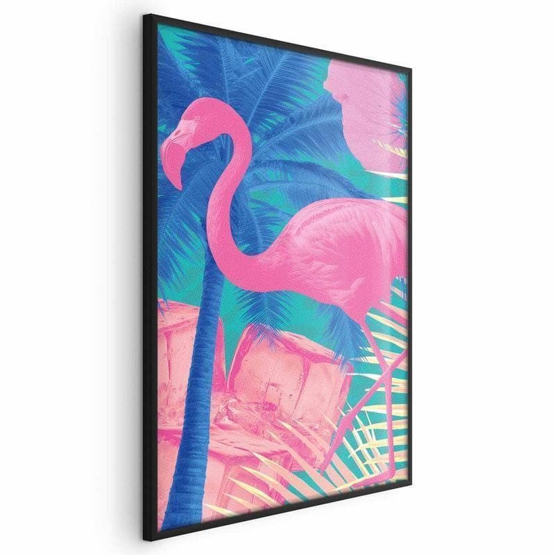 Poster - Pink Flamingo - abstract flamingo against a background of palm trees and ice cubes in Poster e stampe Collezione Casa - Trebisacce, commercioVirtuoso.it
