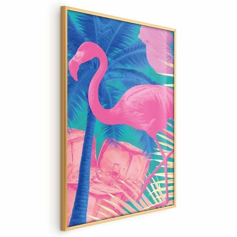Poster - Pink Flamingo - abstract flamingo against a background of palm trees and ice cubes in Poster e stampe Collezione Casa - Trebisacce, commercioVirtuoso.it