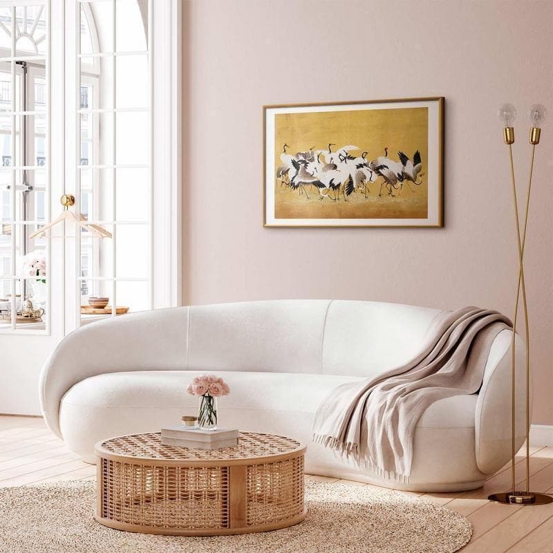 Poster - Japanese Cranes - a flock of birds against a golden background based on the painting of Ishida Yūtei in Poster e stampe Collezione Casa - Trebisacce, commercioVirtuoso.it