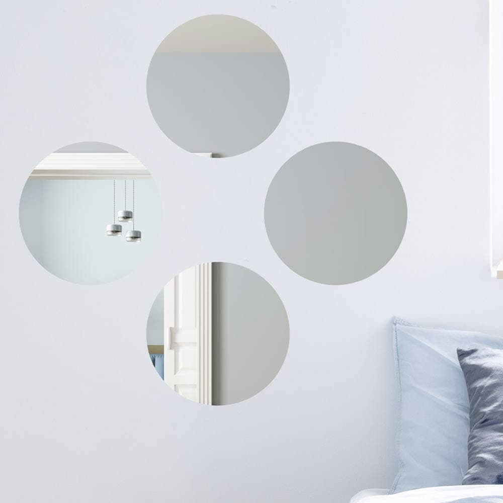 Set 4 Specchi Rotondi Mosaico Adesivi Specchio 30x30cm Decorazione Parete Casa