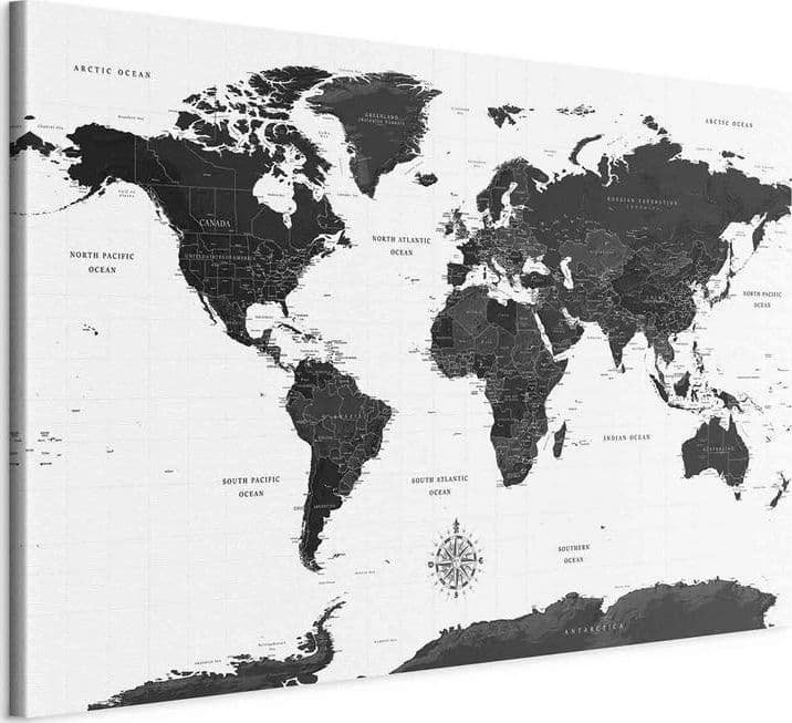 Quadro Black and White Map (1 Part) Wide in Poster e stampe Collezione Casa - Trebisacce, commercioVirtuoso.it