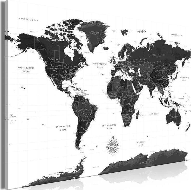 Quadro Black and White Map (1 Part) Wide in Poster e stampe Collezione Casa - Trebisacce, commercioVirtuoso.it