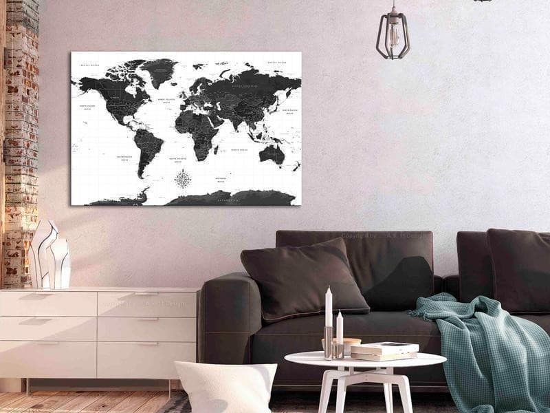 Quadro Black and White Map (1 Part) Wide in Poster e stampe Collezione Casa - Trebisacce, commercioVirtuoso.it