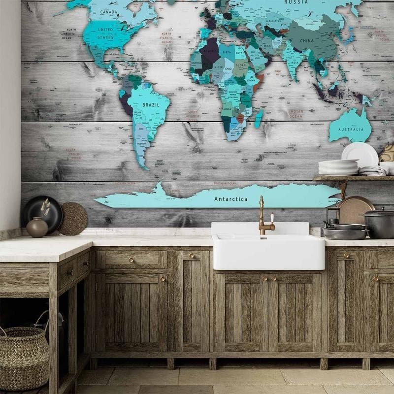 Fotomurale World Map: Blue Continents in Carta da parati Collezione Casa - Trebisacce, commercioVirtuoso.it