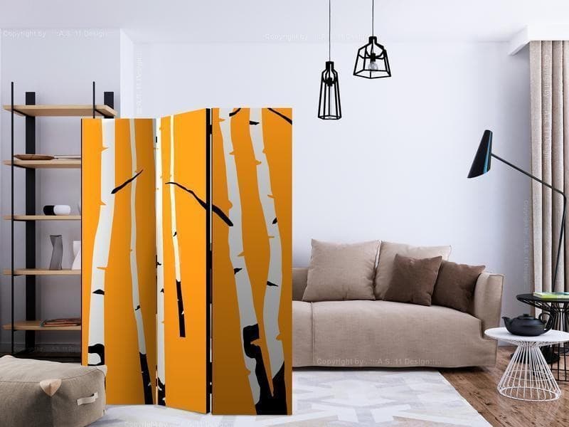Paravento Birches on the orange background [divisori da interno] in Paraventi Collezione Casa - Trebisacce, commercioVirtuoso.it