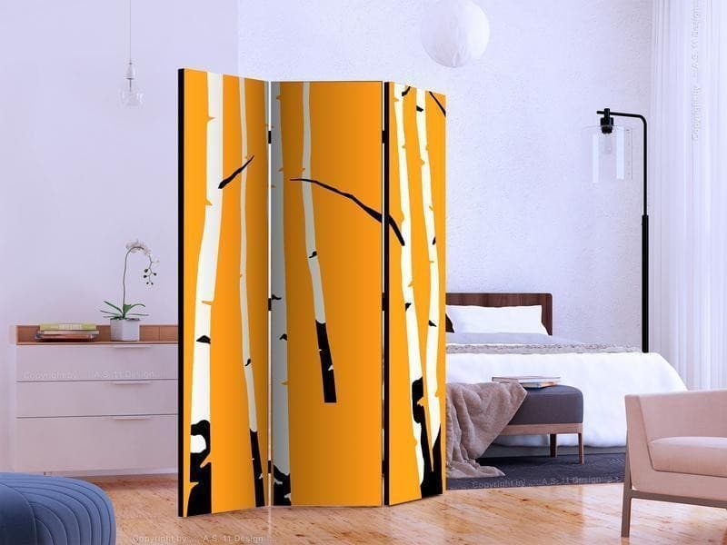 Paravento Birches on the orange background [divisori da interno] in Paraventi Collezione Casa - Trebisacce, commercioVirtuoso.it