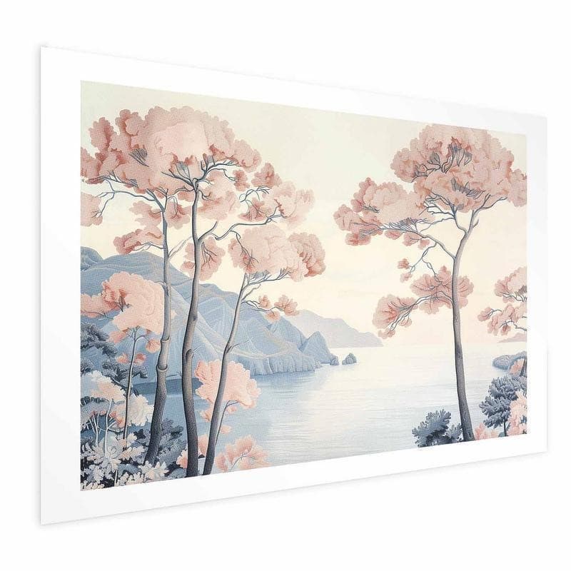 Poster - Ocean Cliffs and Trees Delicate Motif in Pastel Colors in Poster e stampe Collezione Casa - Trebisacce, commercioVirtuoso.it
