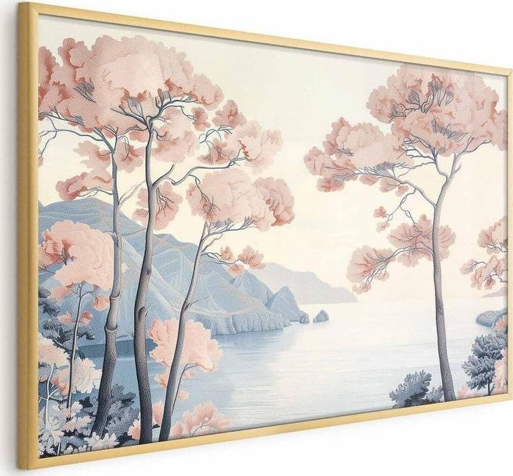 Poster - Ocean Cliffs and Trees Delicate Motif in Pastel Colors in Poster e stampe Collezione Casa - Trebisacce, commercioVirtuoso.it