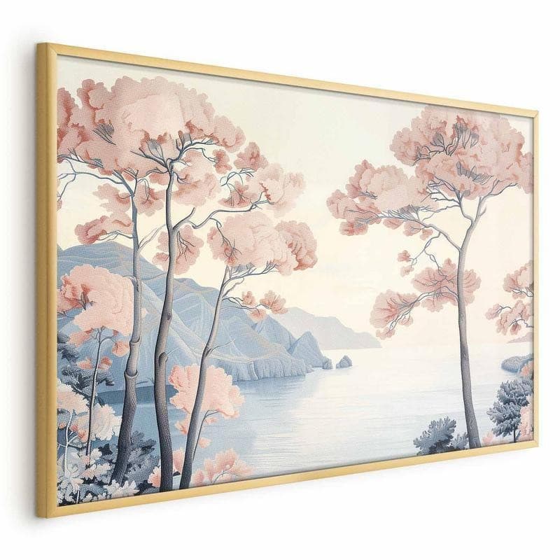Poster - Ocean Cliffs and Trees Delicate Motif in Pastel Colors in Poster e stampe Collezione Casa - Trebisacce, commercioVirtuoso.it