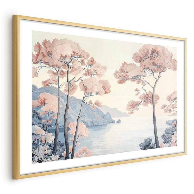 Poster - Ocean Cliffs and Trees Delicate Motif in Pastel Colors in Poster e stampe Collezione Casa - Trebisacce, commercioVirtuoso.it