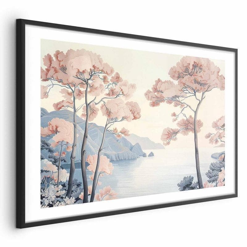 Poster - Ocean Cliffs and Trees Delicate Motif in Pastel Colors in Poster e stampe Collezione Casa - Trebisacce, commercioVirtuoso.it