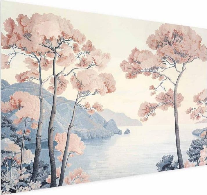 Poster - Ocean Cliffs and Trees Delicate Motif in Pastel Colors in Poster e stampe Collezione Casa - Trebisacce, commercioVirtuoso.it