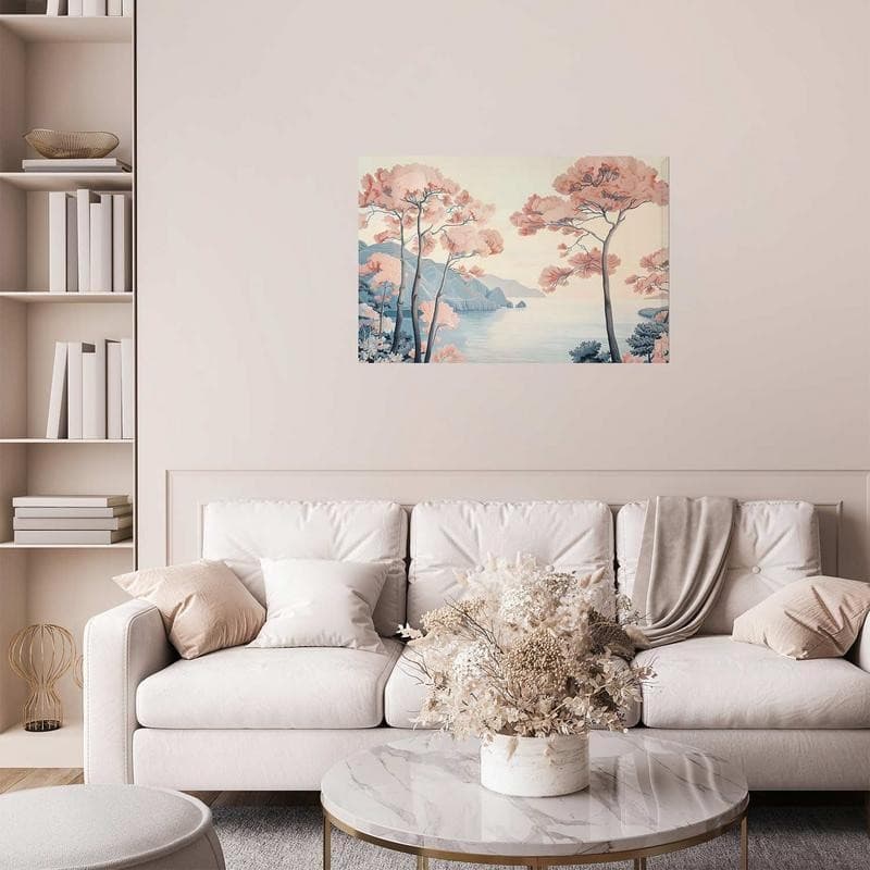Poster - Ocean Cliffs and Trees Delicate Motif in Pastel Colors in Poster e stampe Collezione Casa - Trebisacce, commercioVirtuoso.it