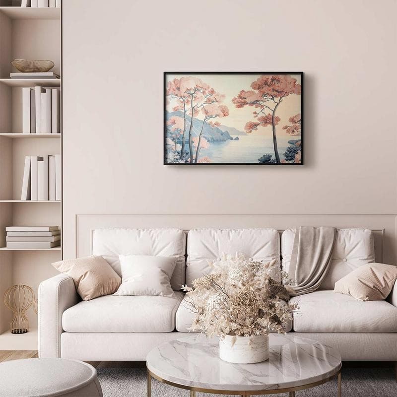 Poster - Ocean Cliffs and Trees Delicate Motif in Pastel Colors in Poster e stampe Collezione Casa - Trebisacce, commercioVirtuoso.it
