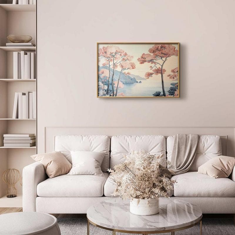 Poster - Ocean Cliffs and Trees Delicate Motif in Pastel Colors in Poster e stampe Collezione Casa - Trebisacce, commercioVirtuoso.it