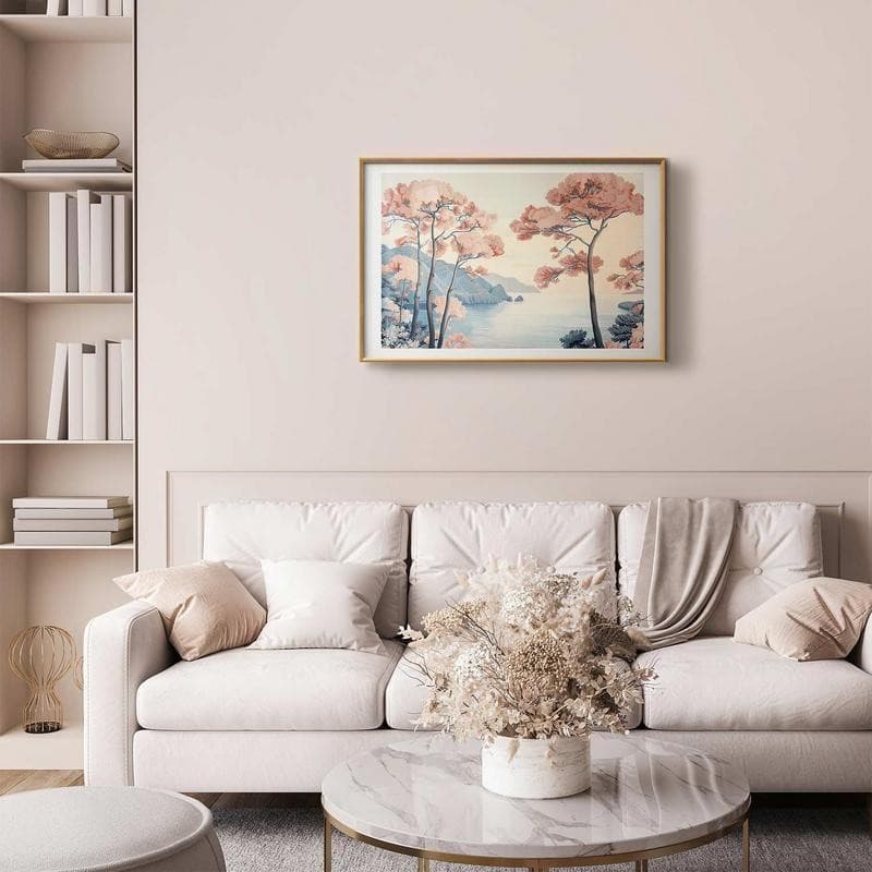 Poster - Ocean Cliffs and Trees Delicate Motif in Pastel Colors in Poster e stampe Collezione Casa - Trebisacce, commercioVirtuoso.it