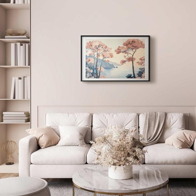 Poster - Ocean Cliffs and Trees Delicate Motif in Pastel Colors in Poster e stampe Collezione Casa - Trebisacce, commercioVirtuoso.it
