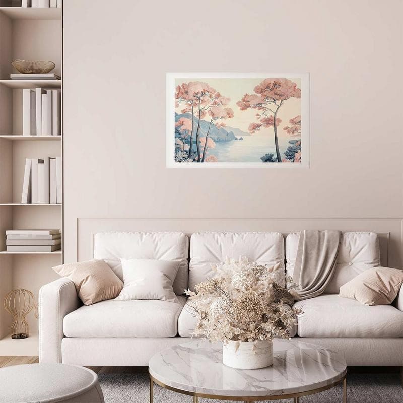 Poster - Ocean Cliffs and Trees Delicate Motif in Pastel Colors in Poster e stampe Collezione Casa - Trebisacce, commercioVirtuoso.it