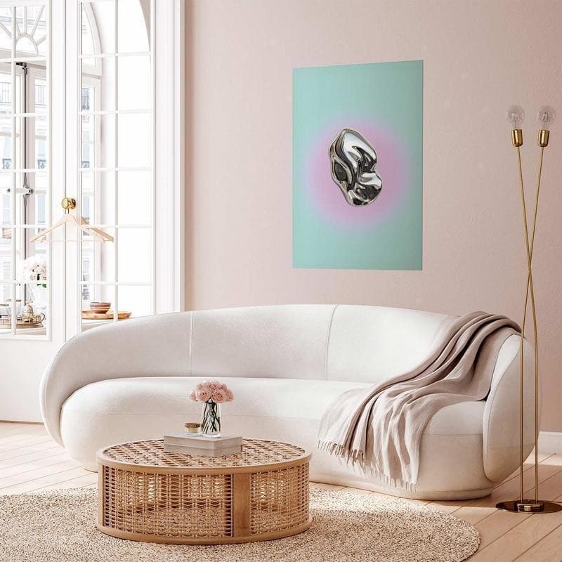 Poster - Metallic Form - abstract sculpture on a mint background with a purple halo in Poster e stampe Collezione Casa - Trebisacce, commercioVirtuoso.it
