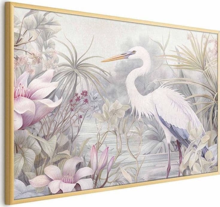 Poster - Heron Wading in a Pond - illustration in light colors in Poster e stampe Collezione Casa - Trebisacce, commercioVirtuoso.it