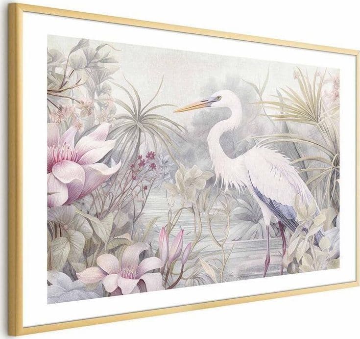 Poster - Heron Wading in a Pond - illustration in light colors in Poster e stampe Collezione Casa - Trebisacce, commercioVirtuoso.it