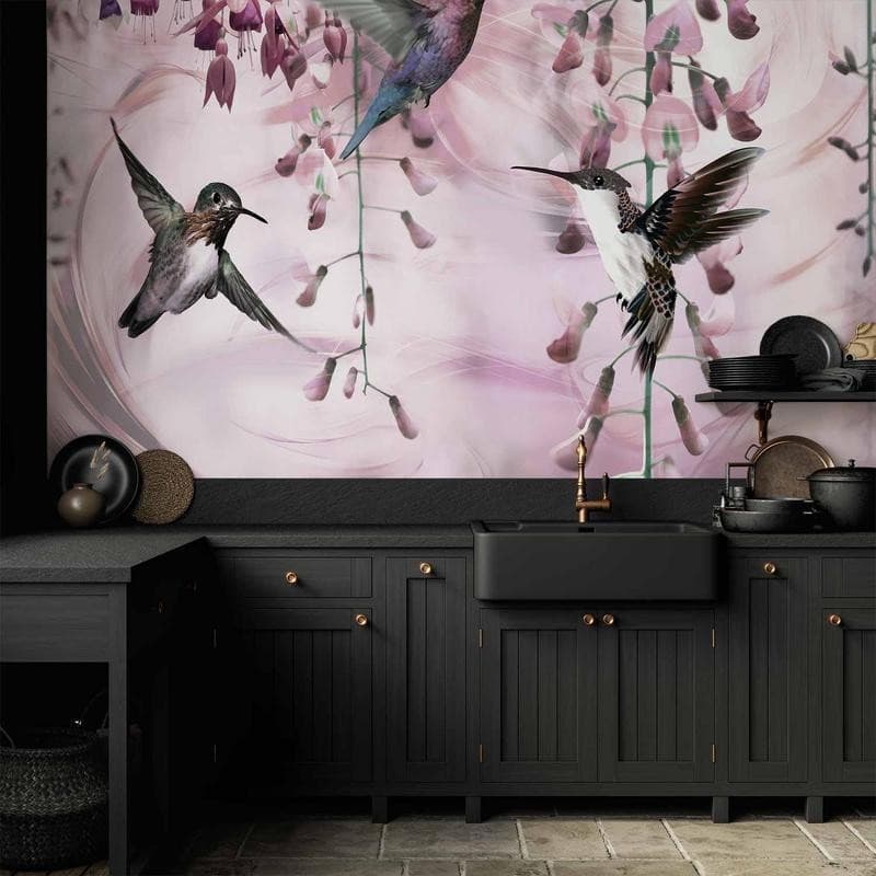 Fotomurale Flying Hummingbirds (Pink) in Carta da parati Collezione Casa - Trebisacce, commercioVirtuoso.it
