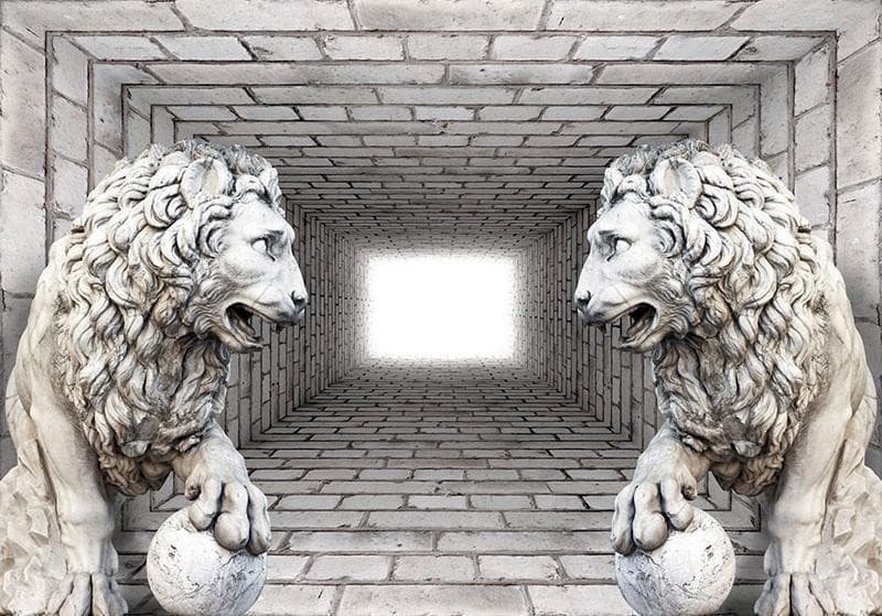 Fotomurale Leoni di pietra in Carta da parati Collezione Casa - Trebisacce, commercioVirtuoso.it