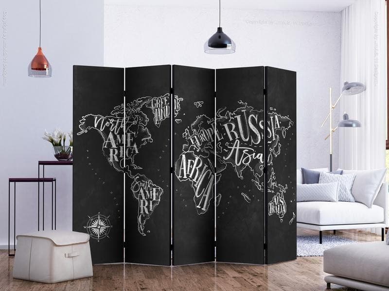 Paravento Retro Continents (Black) II [Room Dividers] in Paraventi Collezione Casa - Trebisacce, commercioVirtuoso.it