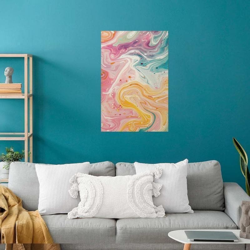 Poster - Colorful Chaos - dynamic shapes in shades of pink, yellow, and blue in Poster e stampe Collezione Casa - Trebisacce, commercioVirtuoso.it