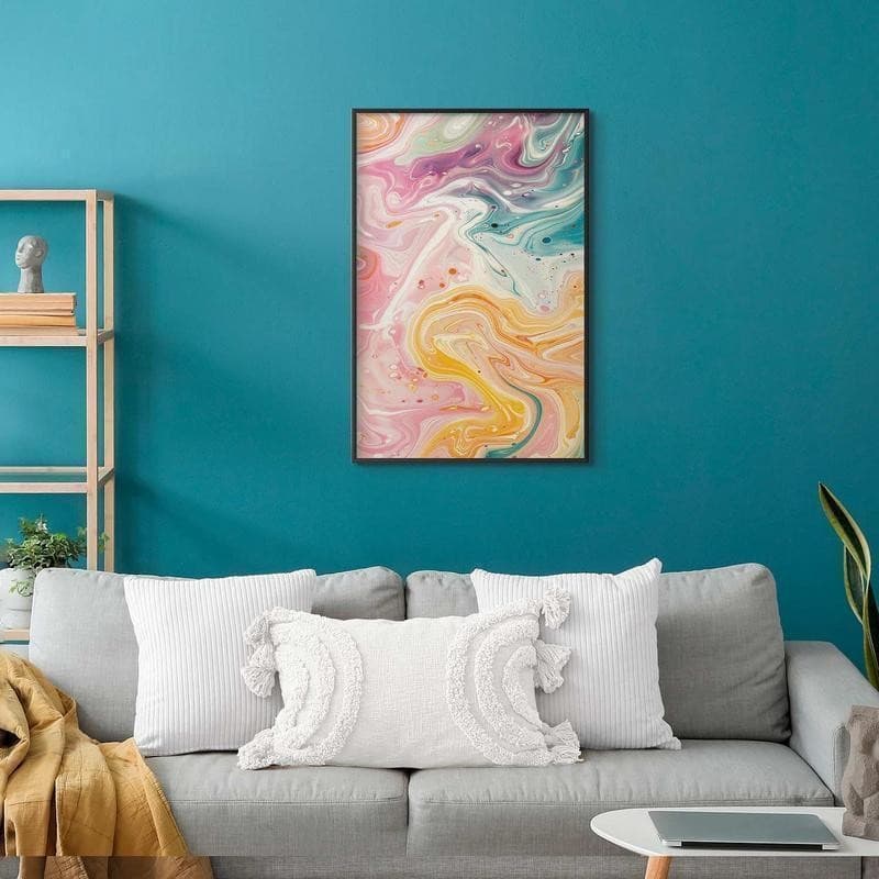 Poster - Colorful Chaos - dynamic shapes in shades of pink, yellow, and blue in Poster e stampe Collezione Casa - Trebisacce, commercioVirtuoso.it