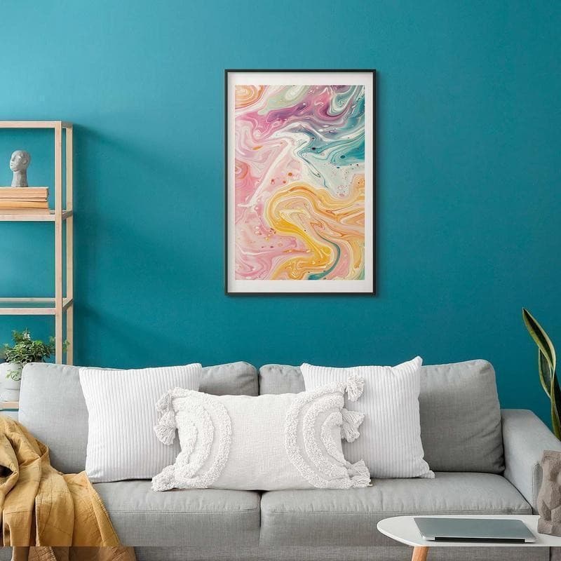 Poster - Colorful Chaos - dynamic shapes in shades of pink, yellow, and blue in Poster e stampe Collezione Casa - Trebisacce, commercioVirtuoso.it