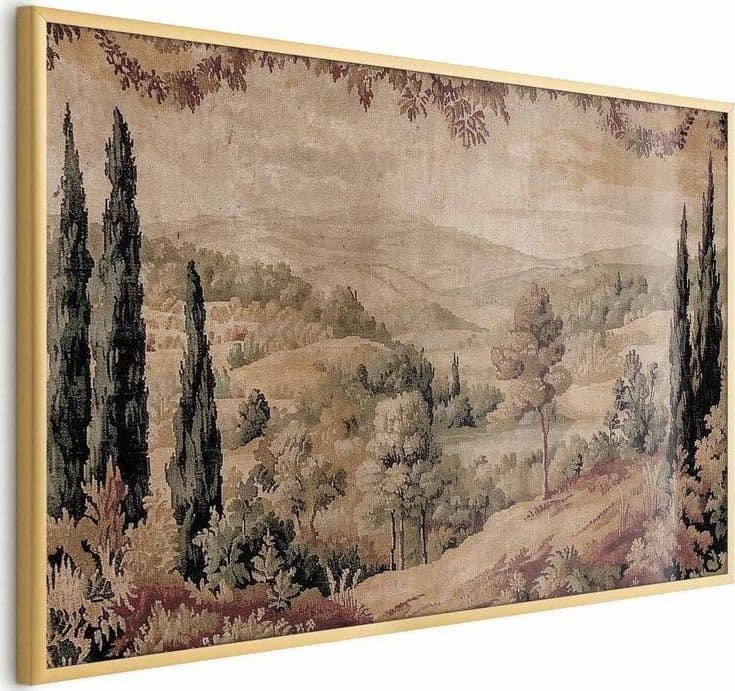 Poster - Mediterranean Landscape - Old Tapestry with a Hill and Lake in Arazzi e tappezzeria Collezione Casa - Trebisacce, commercioVirtuoso.it