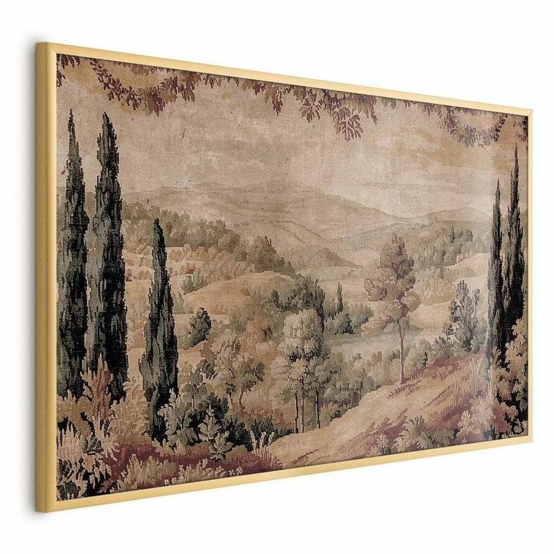 Poster - Mediterranean Landscape - Old Tapestry with a Hill and Lake in Arazzi e tappezzeria Collezione Casa - Trebisacce, commercioVirtuoso.it