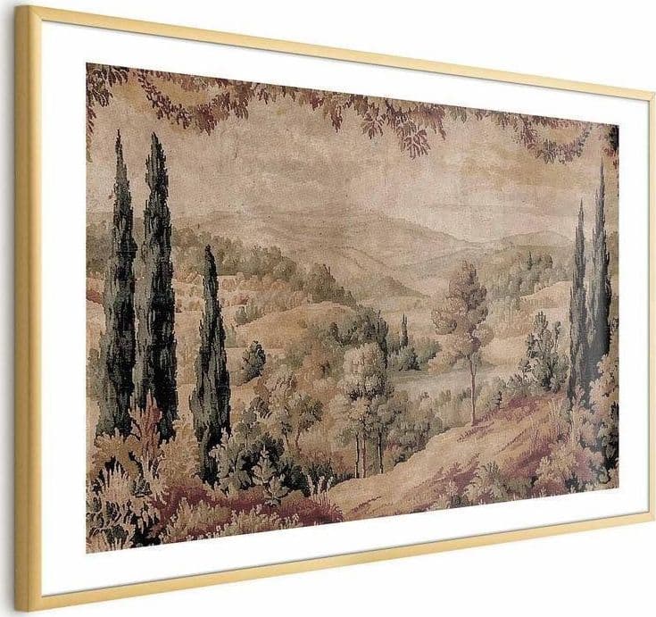 Poster - Mediterranean Landscape - Old Tapestry with a Hill and Lake in Arazzi e tappezzeria Collezione Casa - Trebisacce, commercioVirtuoso.it
