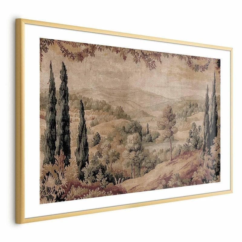 Poster - Mediterranean Landscape - Old Tapestry with a Hill and Lake in Arazzi e tappezzeria Collezione Casa - Trebisacce, commercioVirtuoso.it