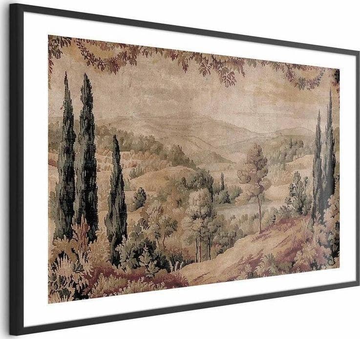 Poster - Mediterranean Landscape - Old Tapestry with a Hill and Lake in Arazzi e tappezzeria Collezione Casa - Trebisacce, commercioVirtuoso.it