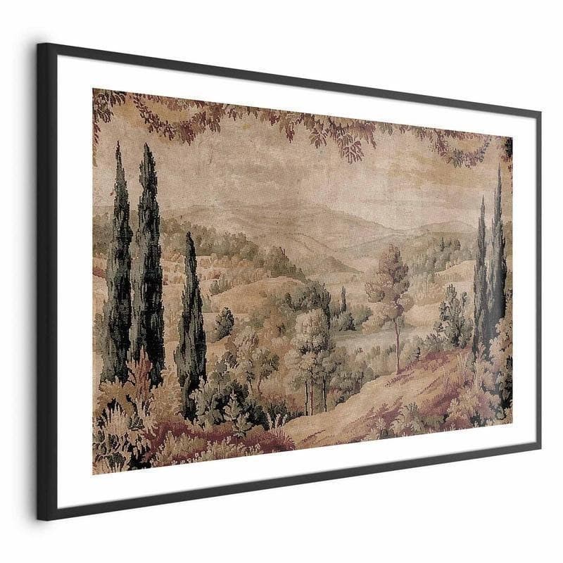 Poster - Mediterranean Landscape - Old Tapestry with a Hill and Lake in Arazzi e tappezzeria Collezione Casa - Trebisacce, commercioVirtuoso.it