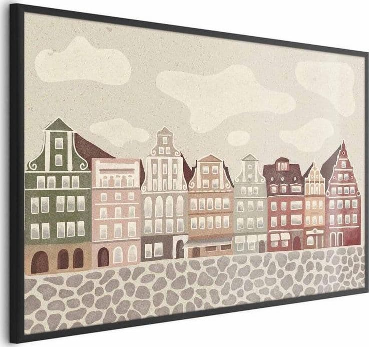 Poster - Colorful Facades - Historic Wrocław Tenement Houses Against the Sky and Cobblestone Street in Poster e stampe Collezione Casa - Trebisacce, commercioVirtuoso.it